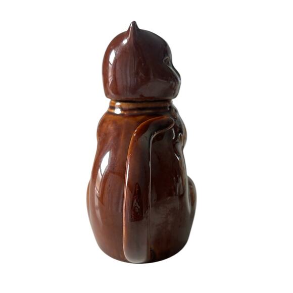 Vintage Chinese Porcelain Havana Brown Cat Teapot with Paw Spout - Picture 4 of 8